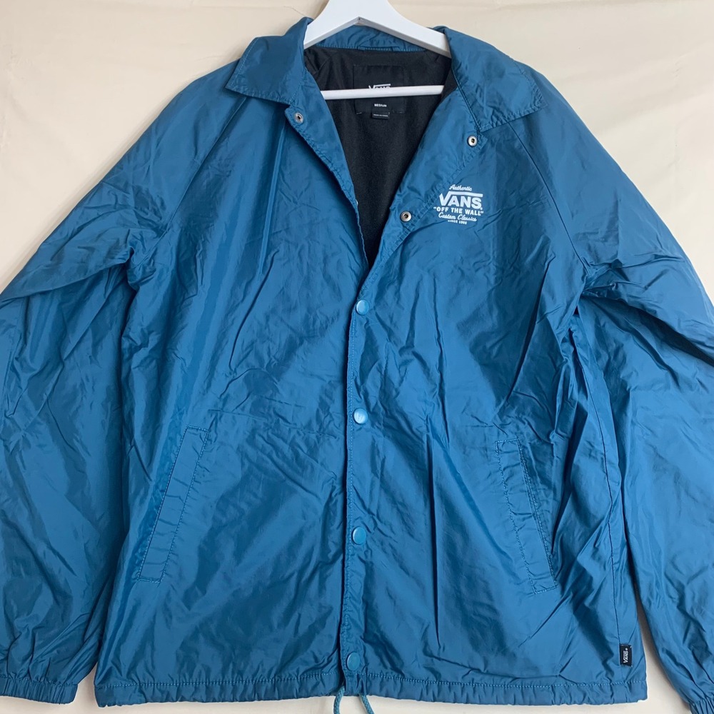 Vans‎ Torrey Coaches Jacket Mens Medium Teal Blue Nylon Windbreaker Off The Wall